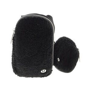 EUC lululemon athletica Black Fleece Crossbody Belt Bag Sherpa Coin Pouch Set